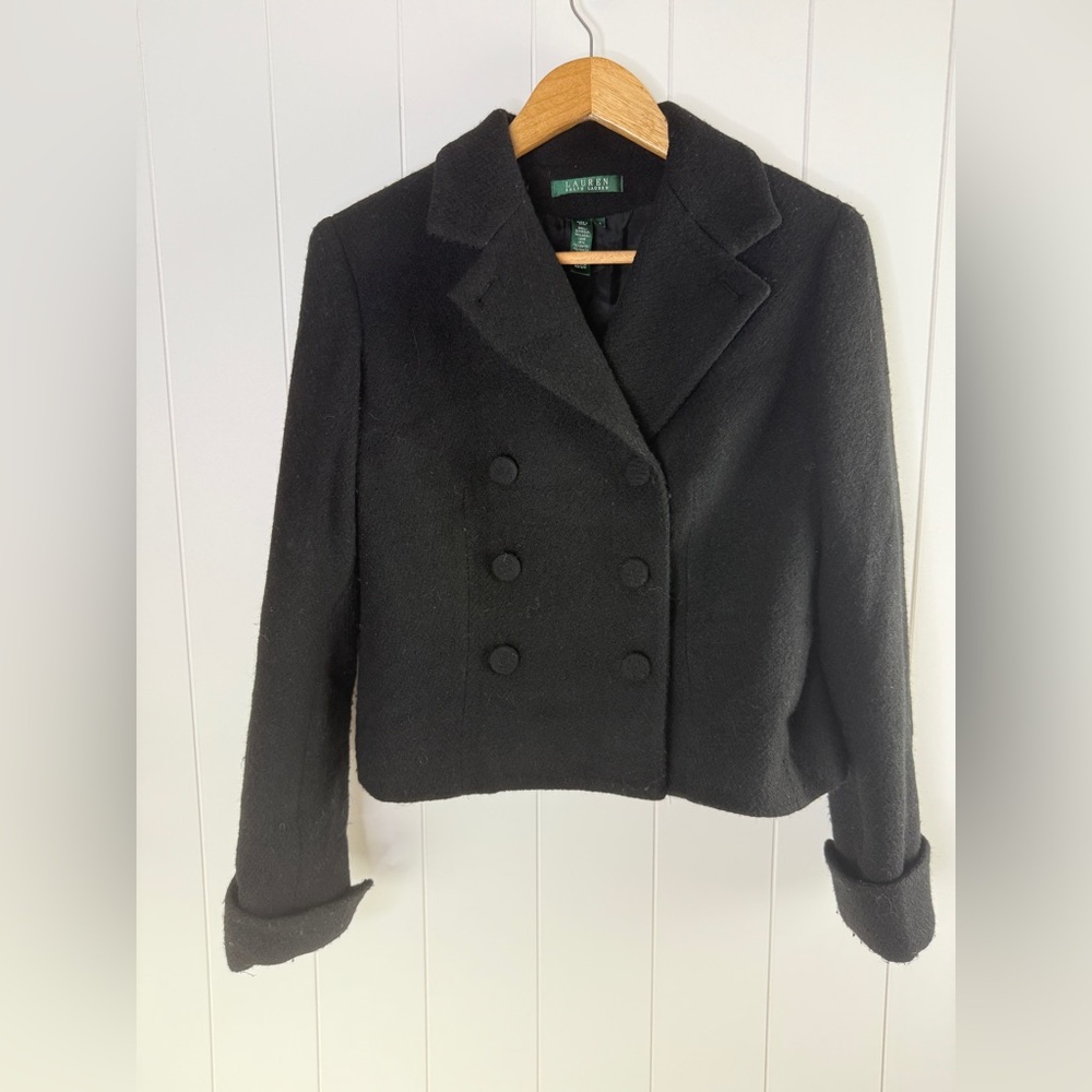 LRL Lauren Ralph Lauren Black Classic Career Wool Double-Breasted Blazer Size 10